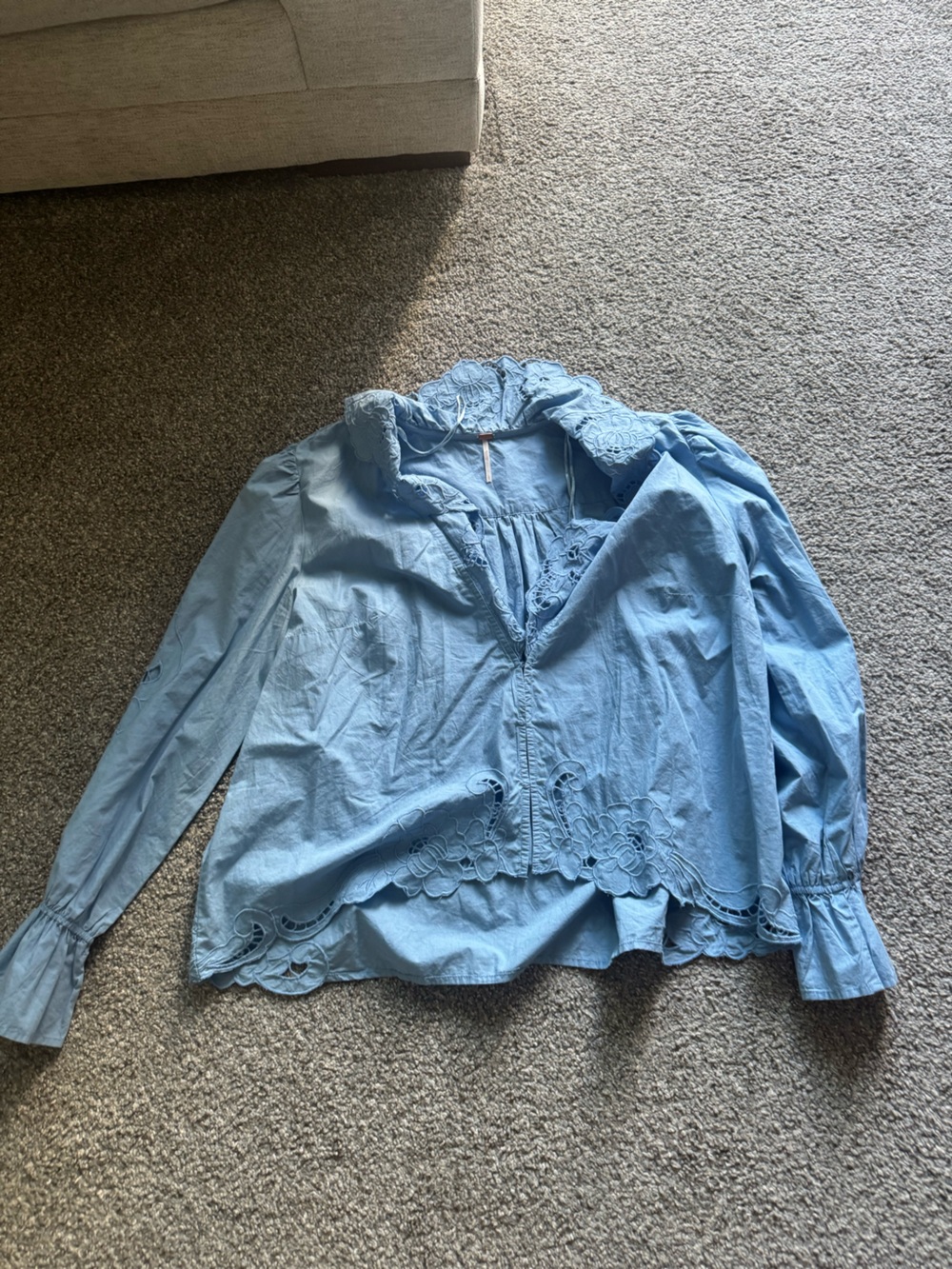 Free People Light Blue Eyelet Cotton Blouse